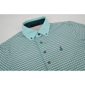 Greyson Golf Polo Men's Small Wolf Polo‎ Shirt Blue Geometric Performance